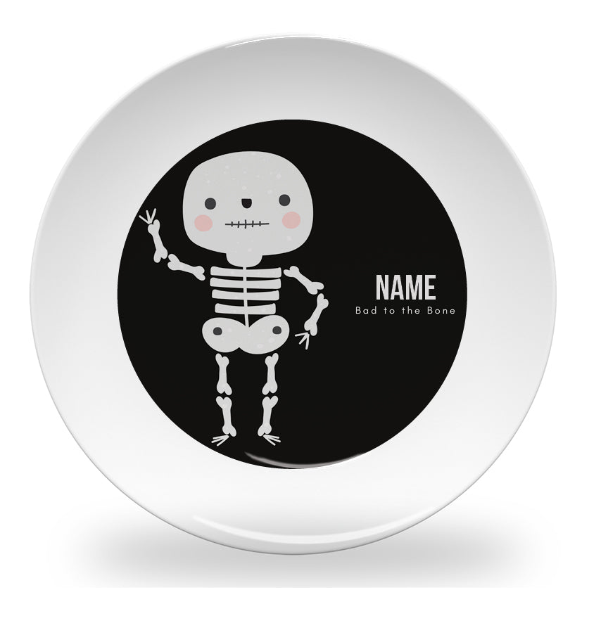 Personalized kids plate – Halloween skeleton design | myartworkplate.com