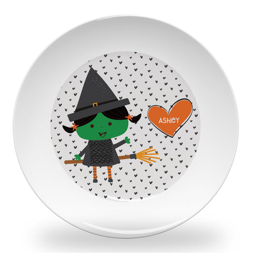 Personalized kids plate – Halloween witch design | myartworkplate.com