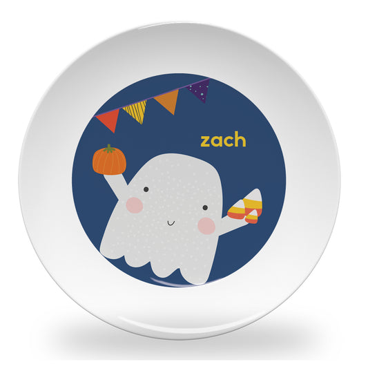 Personalized kids plate – Halloween ghost design | myartworkplate.com