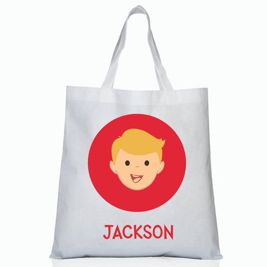 Personalized kids tote bag – personalised boy face with custom name | myartworkplate.com