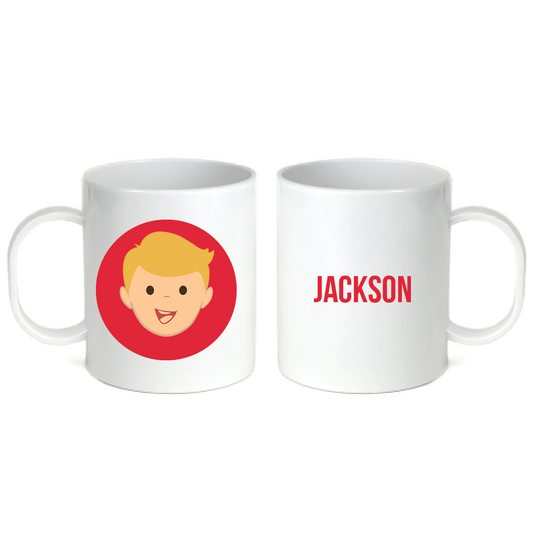 Personalized 11oz kids mug – personalised boy face with custom name | myartworkplate.com