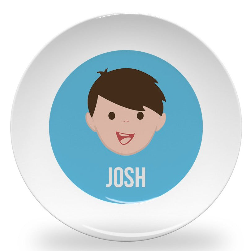 Personalized kids plate – build-a-face boy – customise hair, eyes and name | myartworkplate.com