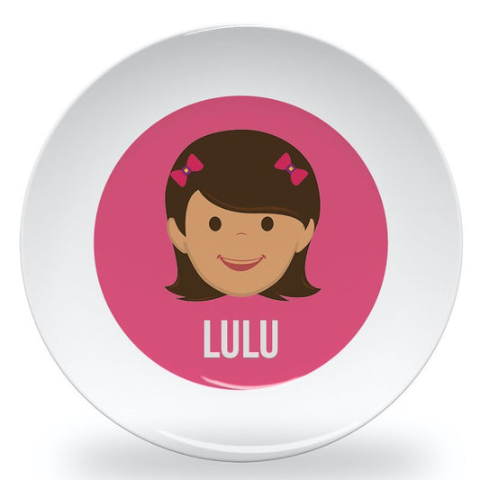 Personalized kids plate – build-a-face girl – customise hair, eyes and name | myartworkplate.com