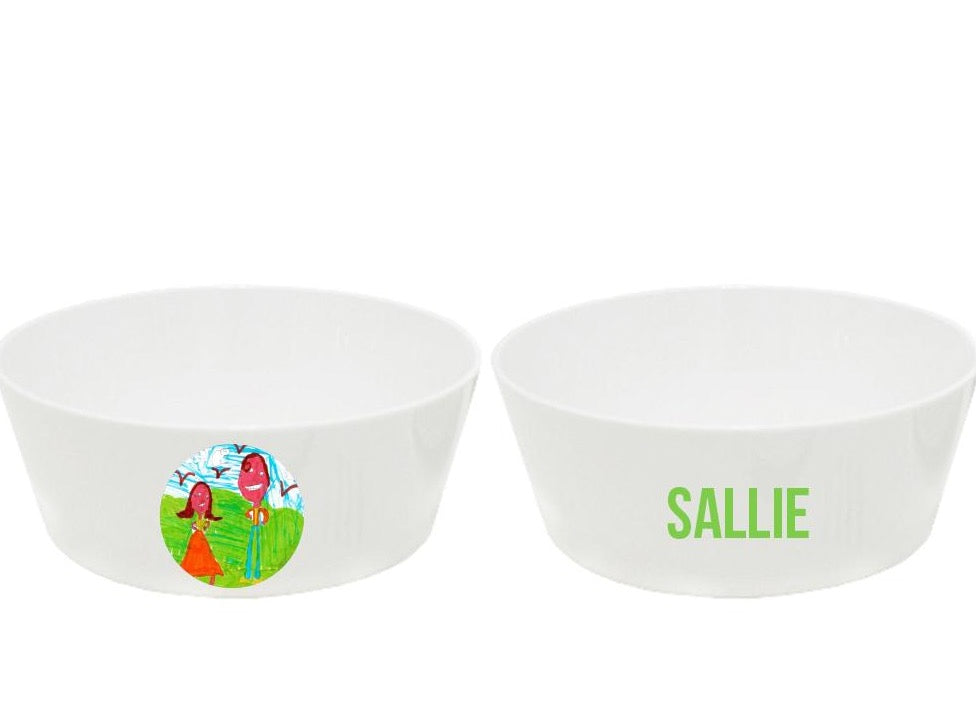Personalized kids snack bowl – custom kids artwork or drawing upload | myartworkplate.com