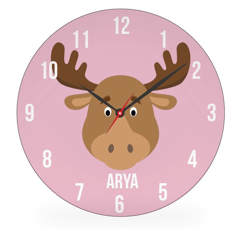 Personalized kids wall clock – fun animal face – choose your favourite animal | myartworkplate.com – front view