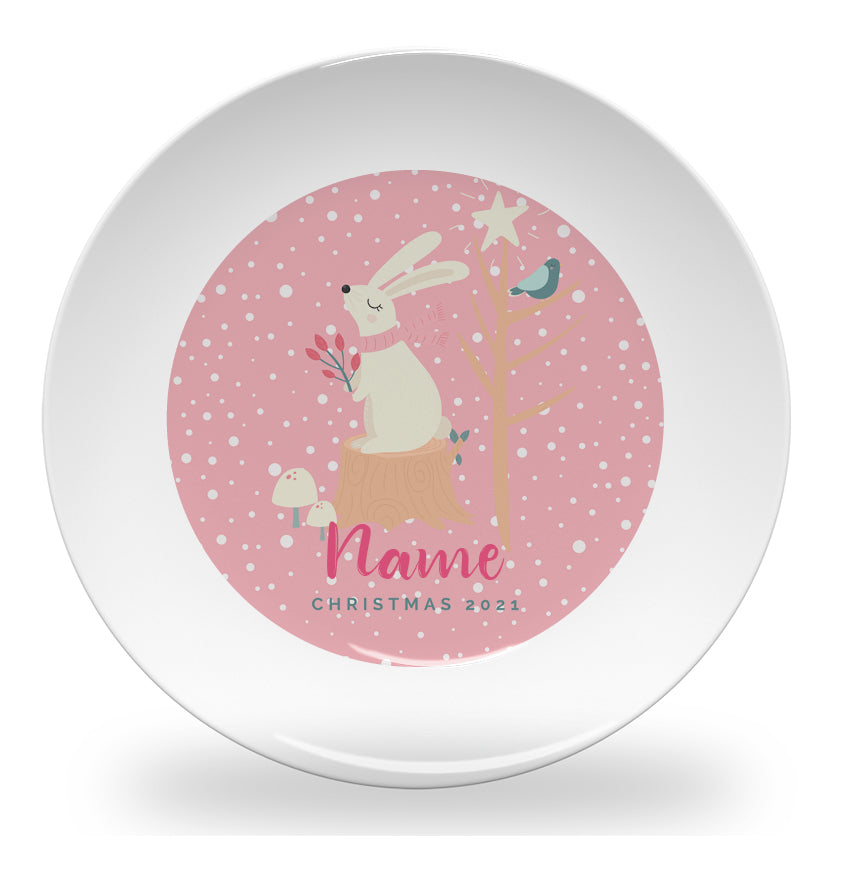 Personalized kids plate – bunny rabbit Easter pink design | myartworkplate.com