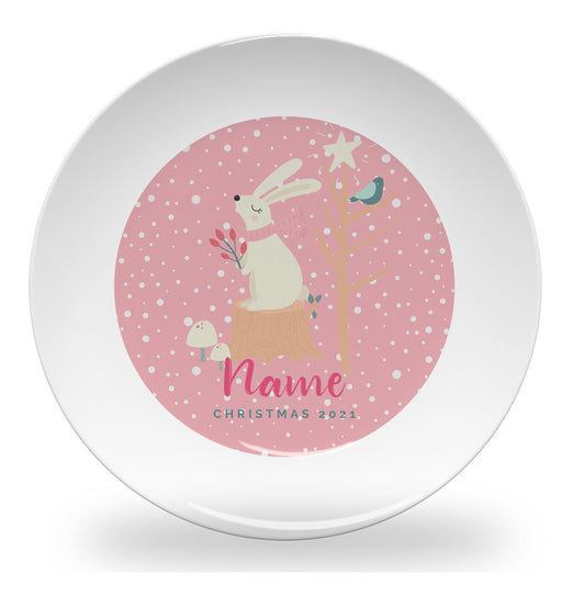 Personalized kids plate – bunny rabbit Easter pink design | myartworkplate.com