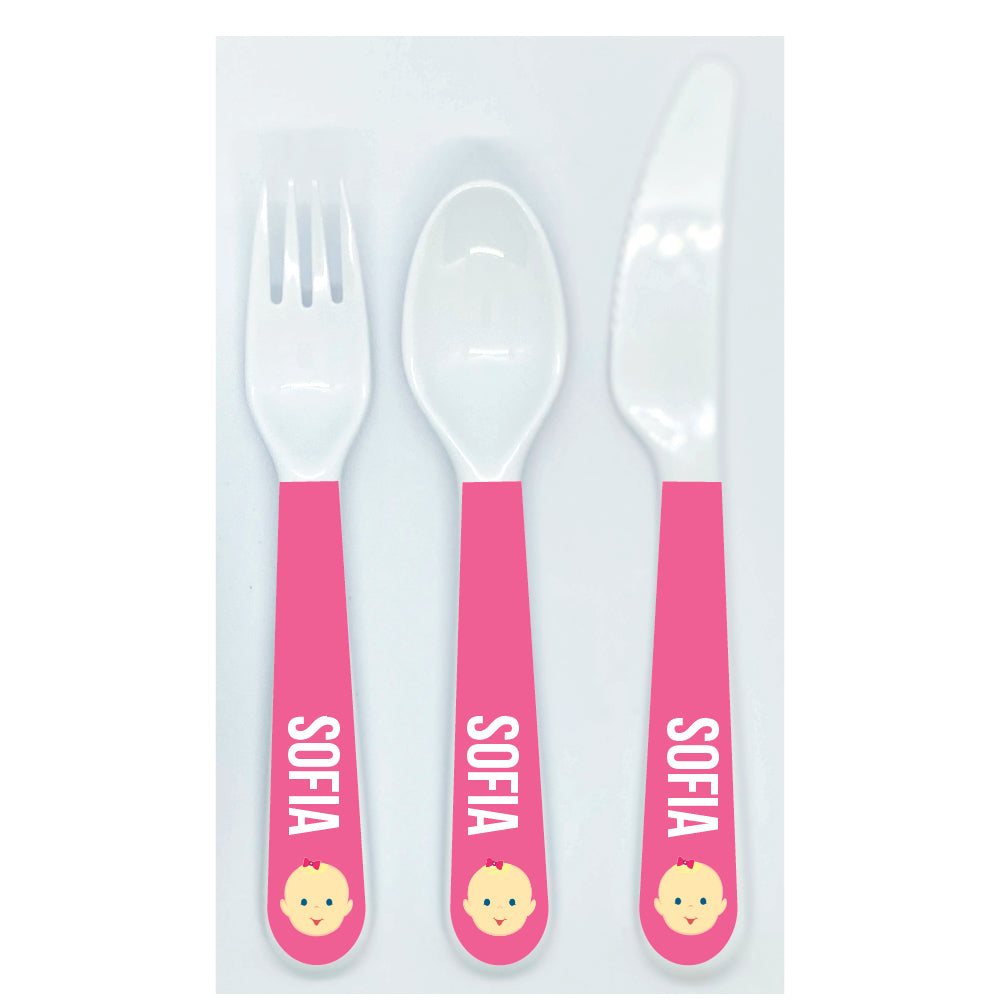 Personalized kids utensil set – personalised baby face with custom name | myartworkplate.com