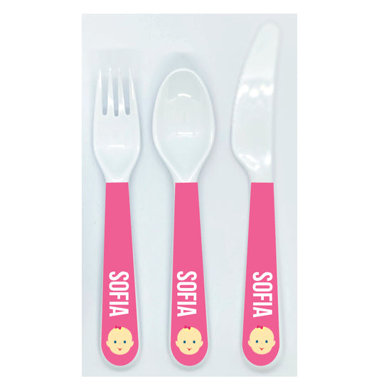 Personalized kids utensil set – personalised baby face with custom name | myartworkplate.com