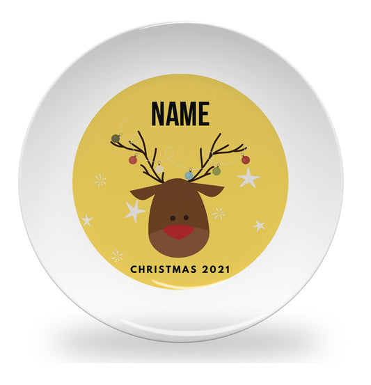 Personalized kids plate – Christmas reindeer head design | myartworkplate.com