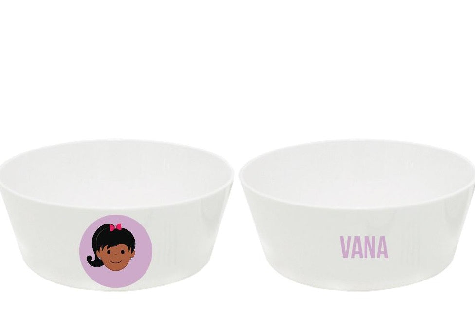 Personalized kids snack bowl – personalised girl face with custom name | myartworkplate.com