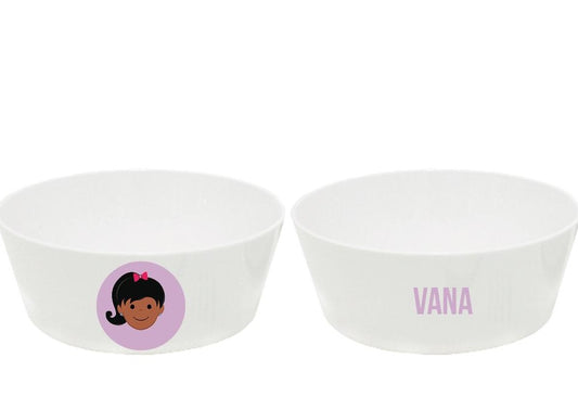 Personalized kids snack bowl – personalised girl face with custom name | myartworkplate.com