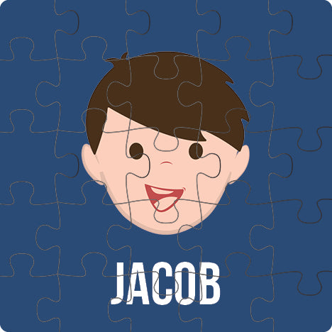 Personalized 25-piece kids jigsaw puzzle – personalised boy face with custom name | myartworkplate.com