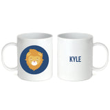 White polymer mug featuring a custom design of a Lion and the text 'Your Text' in color selected script